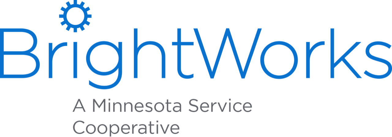 BrightWorks logo featuring a gear icon and the text "BrightWorks, A Minnesota Service Cooperative" in blue and gray.