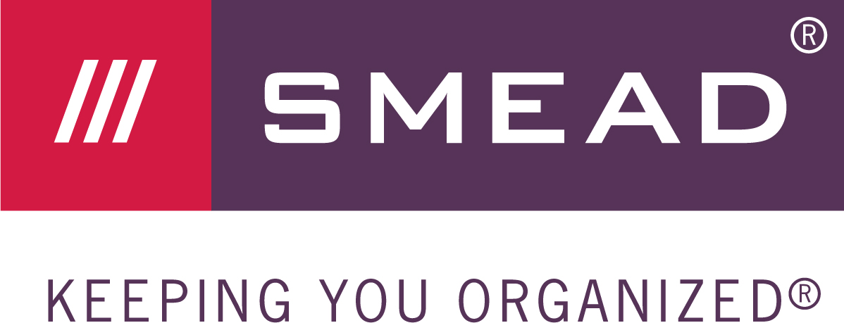 Smead logo with three slanted red lines and tagline "KEEPING YOU ORGANIZED" in purple text.