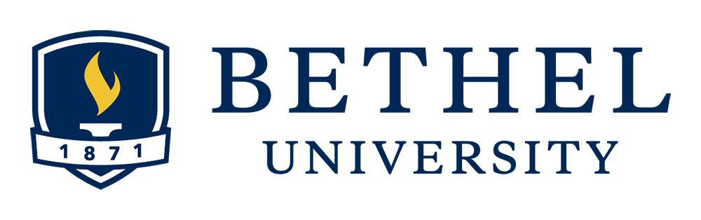 Logo of Bethel University, featuring a torch with flame and "1871" on a blue background.