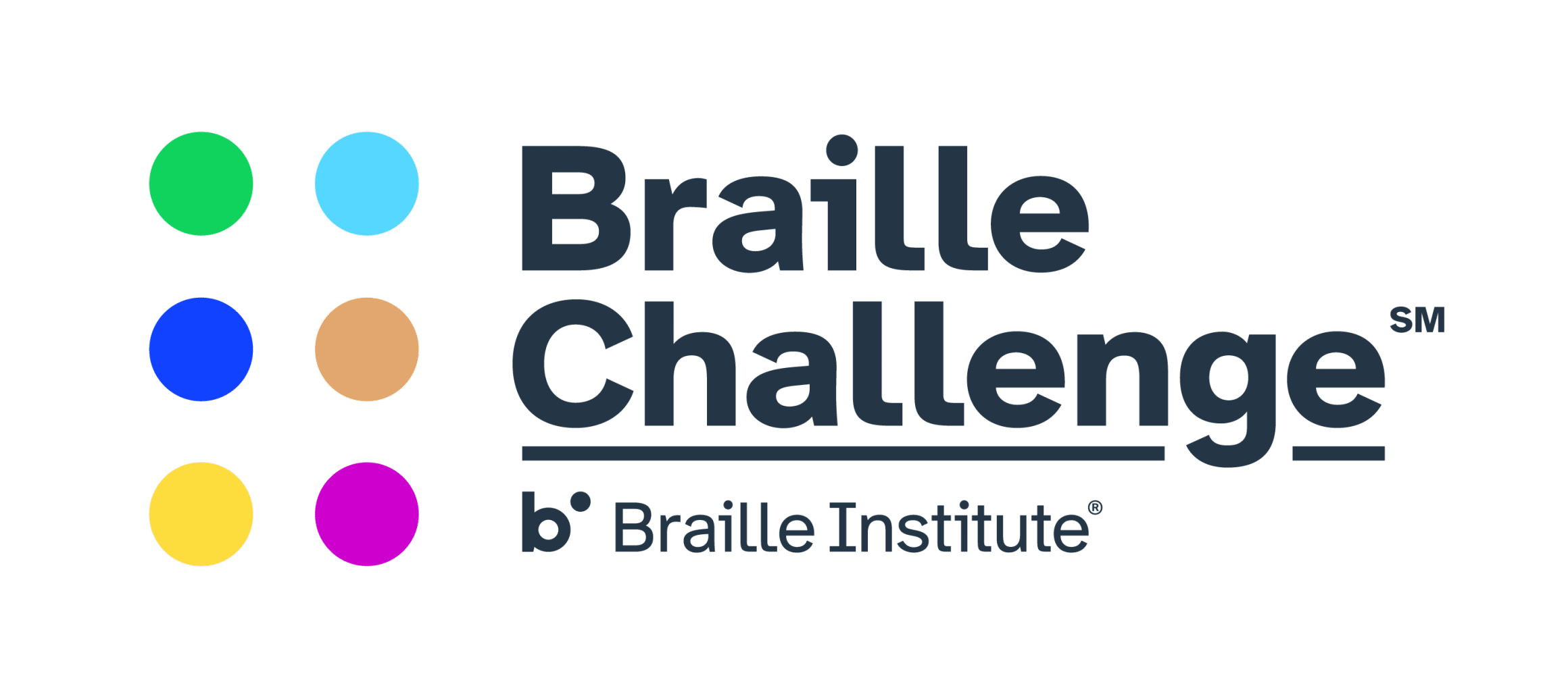 Logo featuring six colored dots and text reading "Braille Challenge" with "Braille Institute" below.