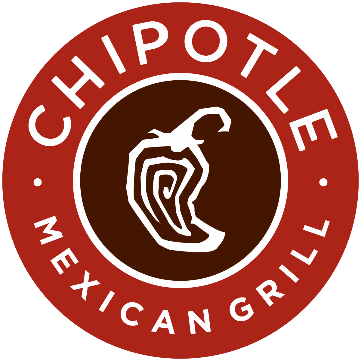 Chipotle Mexican Grill logo with a stylized chili pepper in the center and red circular background.