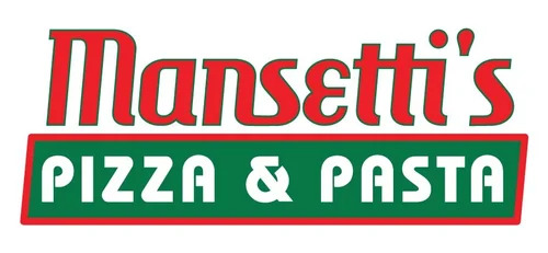 Mansettti's Pizza & Pasta logo with red and green text on a white background.