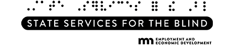 Banner with braille and text: "State Services for the Blind" and a department logo.