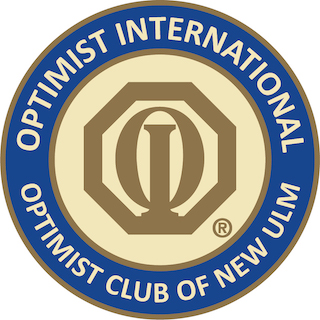 Circular logo with “Optimist International Optimist Club of New Ulm” text and stylized "O" in the center.