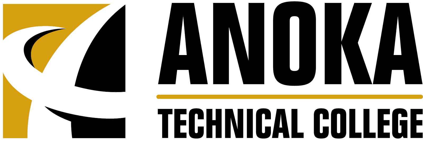 Anoka Technical College logo with stylized graphic and bold black and gold text.