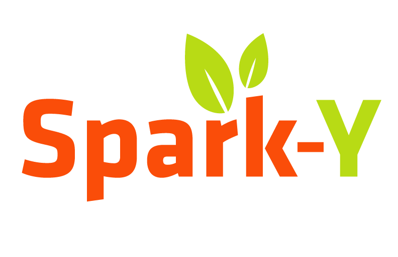 The Spark-Y logo with orange text, a green letter Y, and two green leaves above the letter K.
