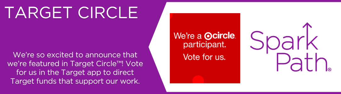 Purple banner with Target Circle and SparkPath logos, encouraging voting for SparkPath in the Target app.
